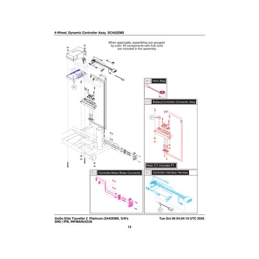 Pride Mobility CTL2305231 dynamic controller assembly 50 amp delta tiller parts diagram