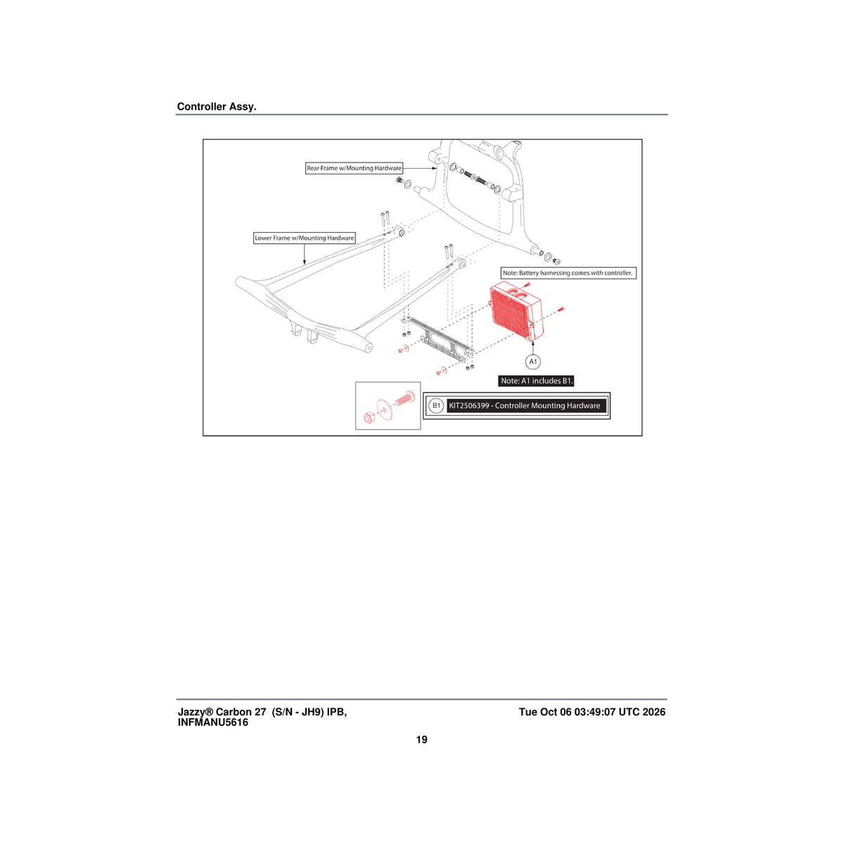 Pride Mobility CTL2506122 controller with mounting hardware (innuovo:l0100612)) parts diagram