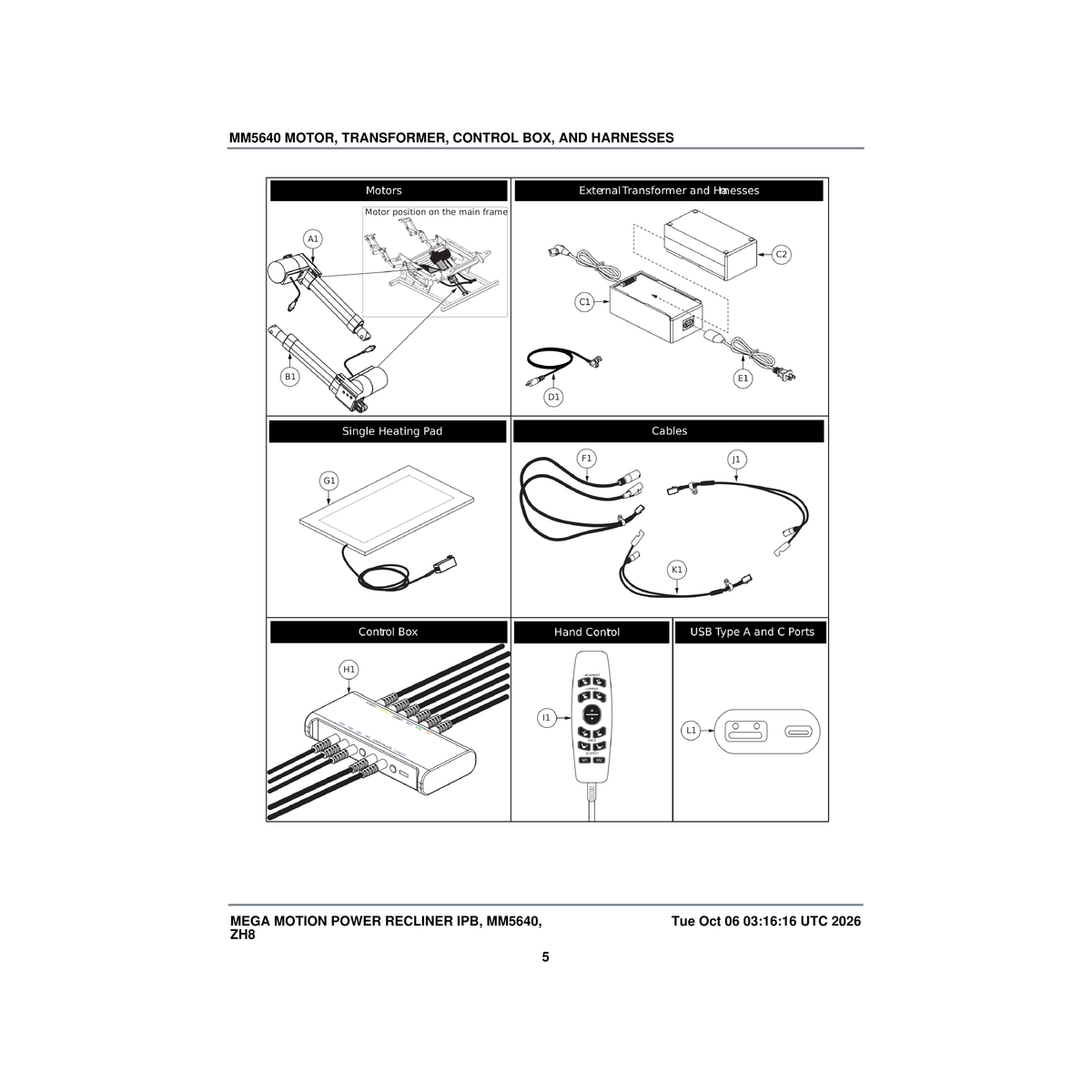 Pride Mobility CTL2507194 hand control power headrest dual motor with toggle black parts diagram