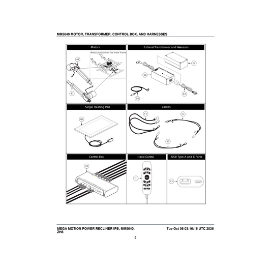 Pride Mobility CTL2507194 hand control power headrest dual motor with toggle black parts diagram