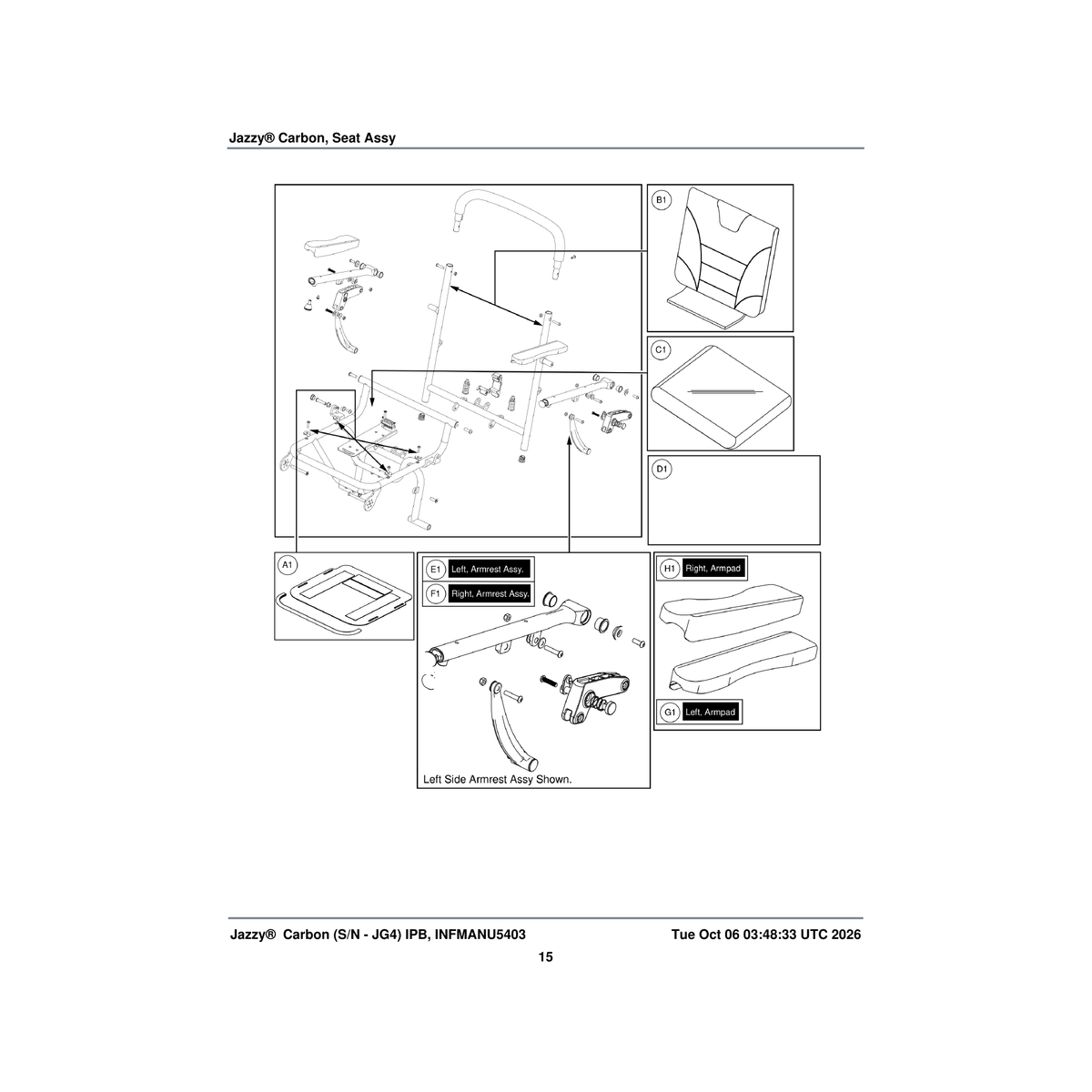 Pride Mobility CUS2200020 seat cushion jazzy carbon (innuovo:5515-101) parts diagram