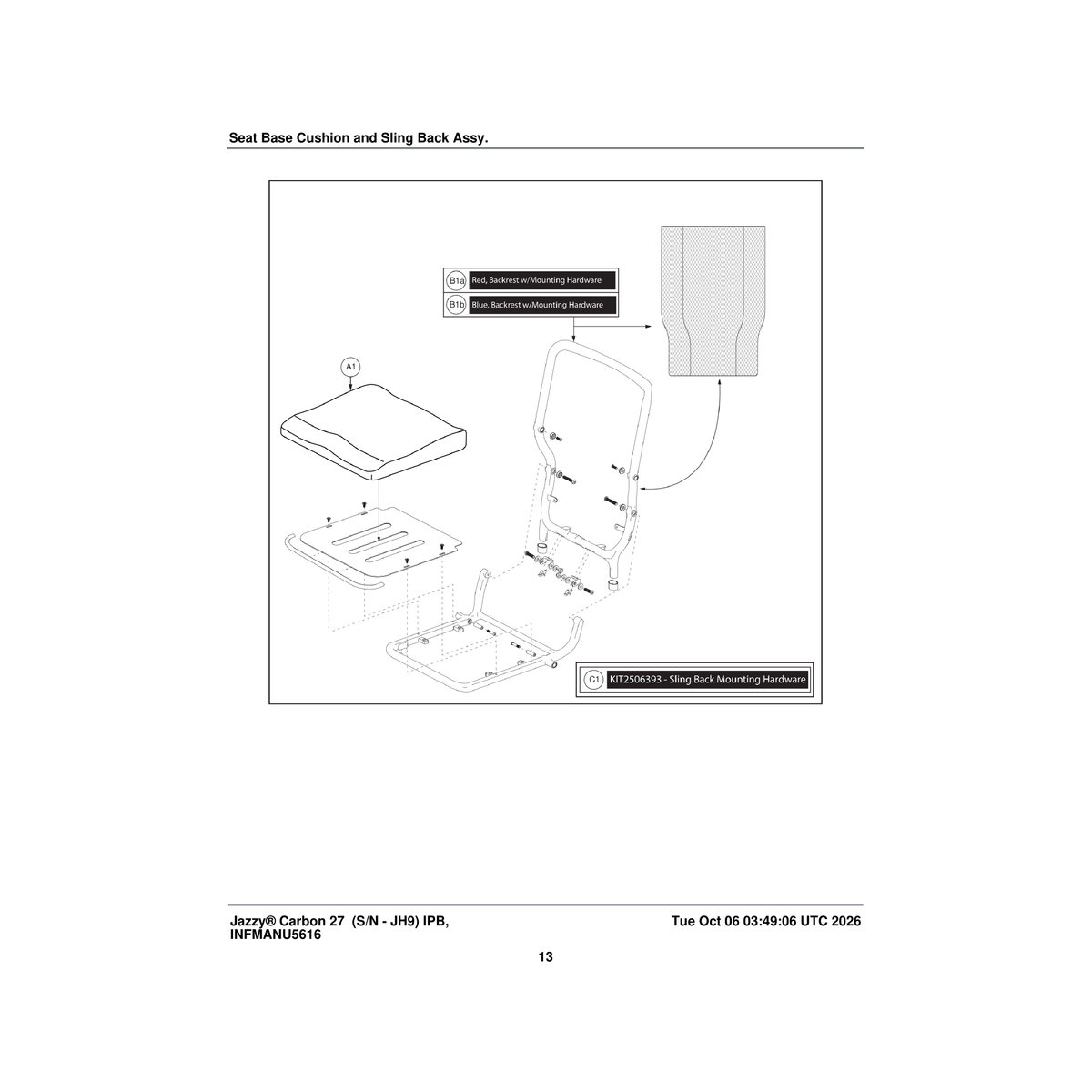 Pride Mobility CUS2506385 seat cushion (innuovo: d0200863) parts diagram