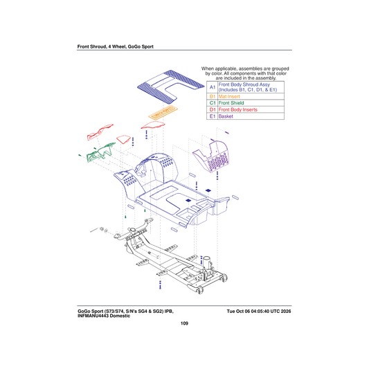 Pride Mobility DGN121611 body inserts shroud assembly front red parts diagram