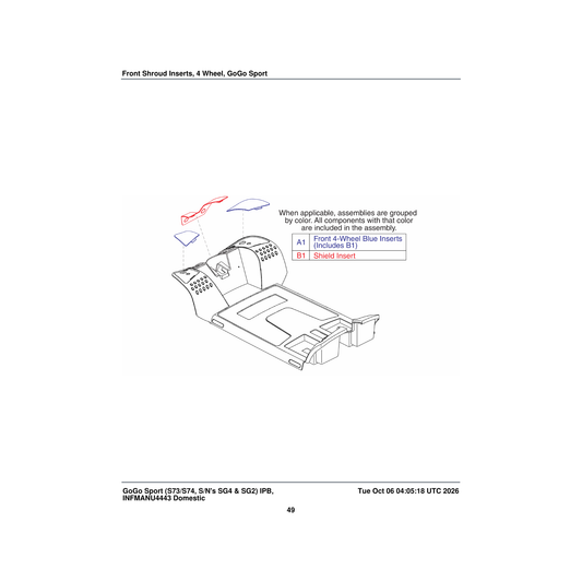 Pride Mobility DGN121617 body inserts shroud assembly front blue parts diagram