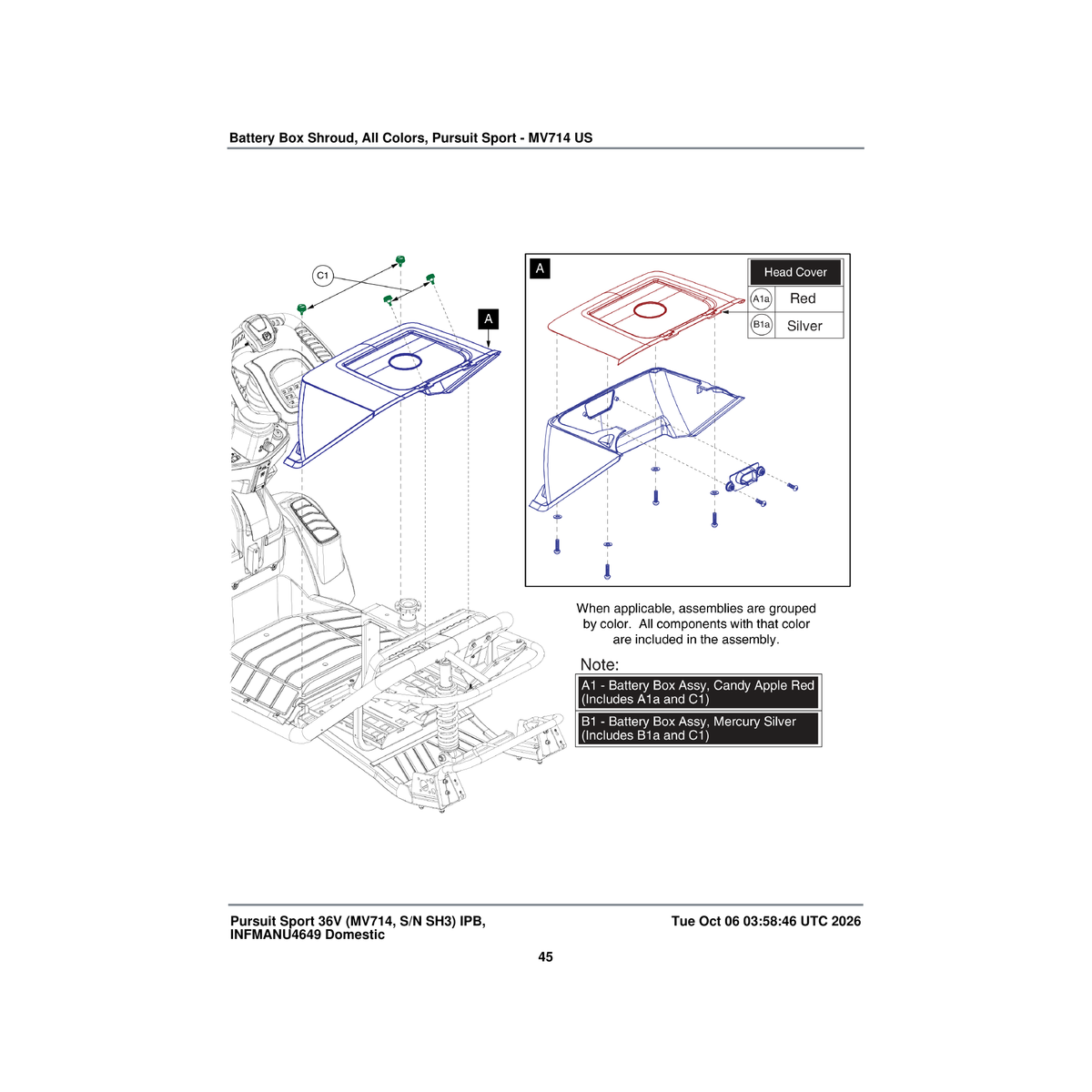 Pride Mobility DGN123094-PSL1 battery box lid 36 volt mercury silver parts diagram