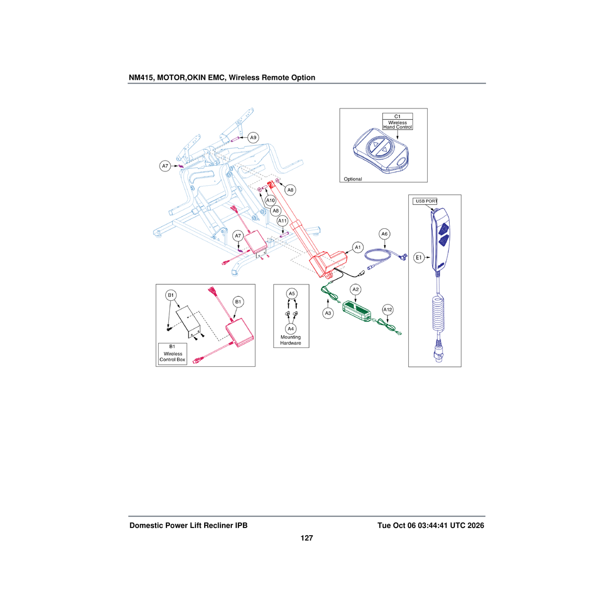 Pride Mobility DGN124071 usb hand controller asm with single board parts diagram