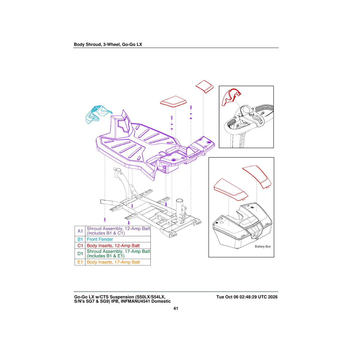 Pride Mobility DGN130068 body inserts shroud assembly front red 3-wheel parts diagram