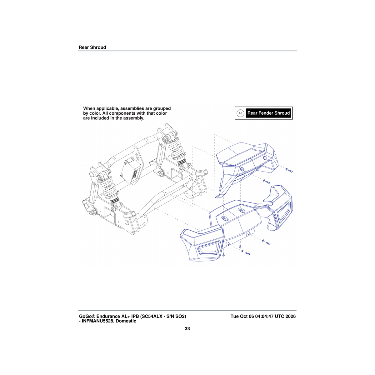 Pride Mobility DGN130069 rear fender shroud assembly black red inserts parts diagram