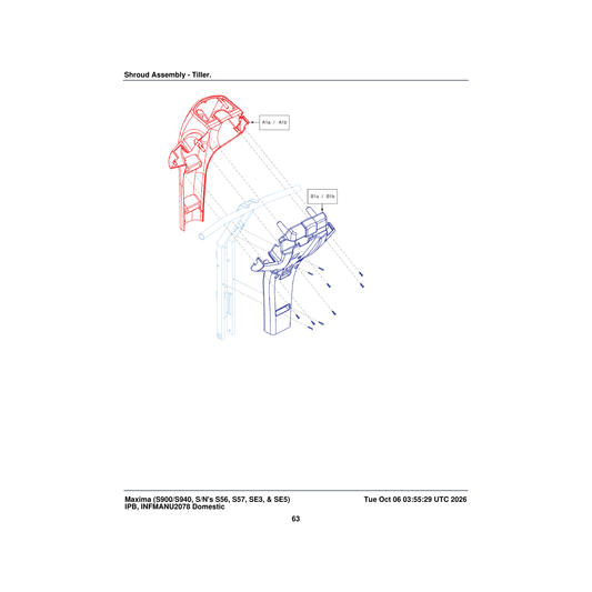Pride Mobility DGN134452 rear tiller shroud assembly viper blue parts diagram