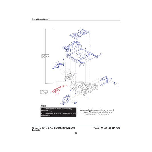 Pride Mobility DGN136834-PRD1 front painted shroud candy apple red parts diagram