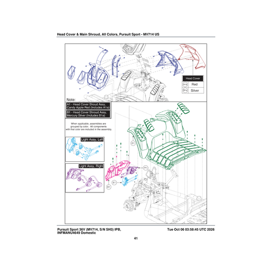 Pride Mobility DGN141247 main deck shroud assembly mv714 parts diagram