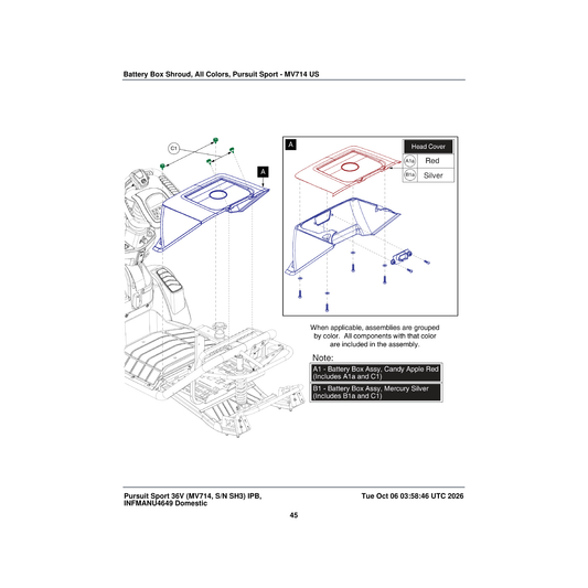 Pride Mobility DGN141248 battery box shroud assembly mercury silver mv714 parts diagram