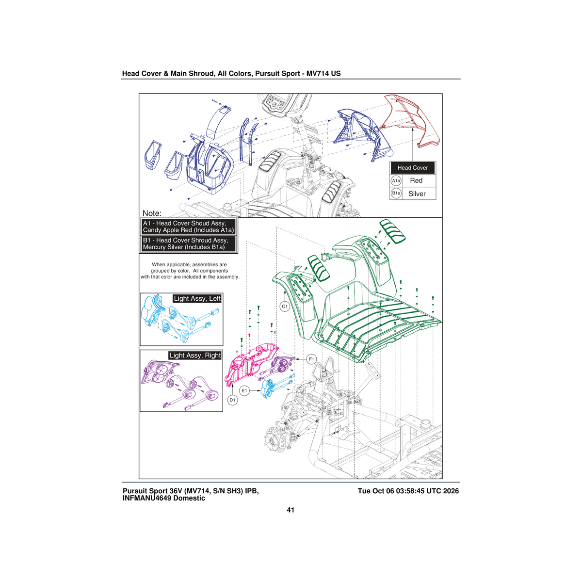 Pride Mobility DGN141269 head weldment cover shroud assembly candy apple red mv714 parts diagram