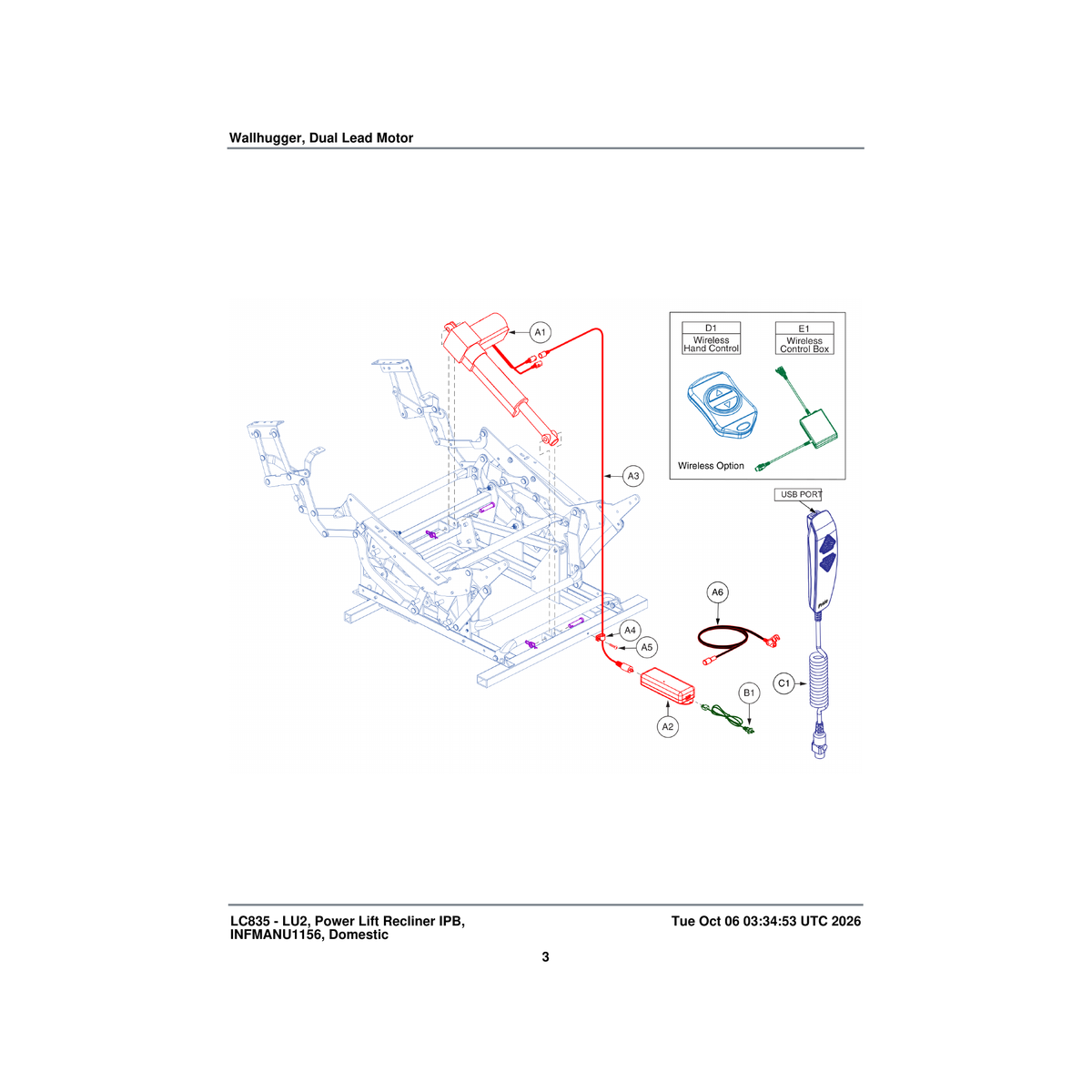 Pride Mobility DGN152691 wireless lift chair box assembly parts diagram