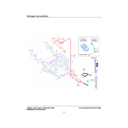 Pride Mobility DGN152691 wireless lift chair box assembly parts diagram