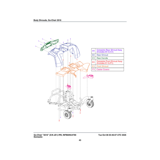 Pride Mobility DGN155007 go chair lx rear shroud with inserts parts diagram