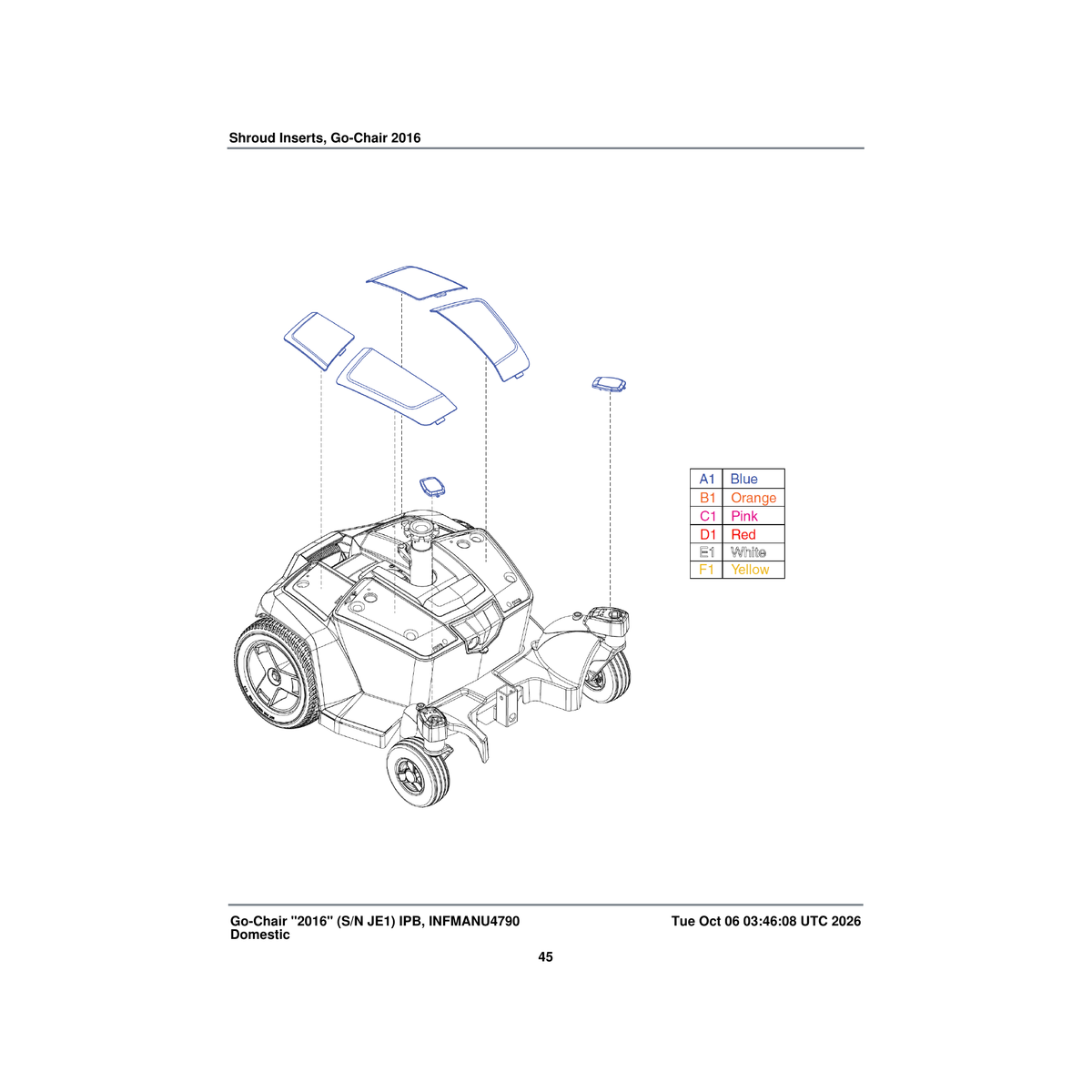 Pride Mobility DGN163917 shroud assembly inserts pearl white go-chair parts diagram