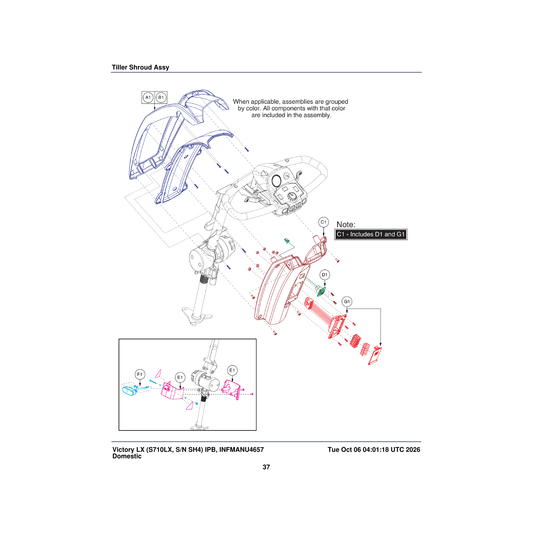 Pride Mobility DGN164219 shroud assembly front tiller candy apple red parts diagram