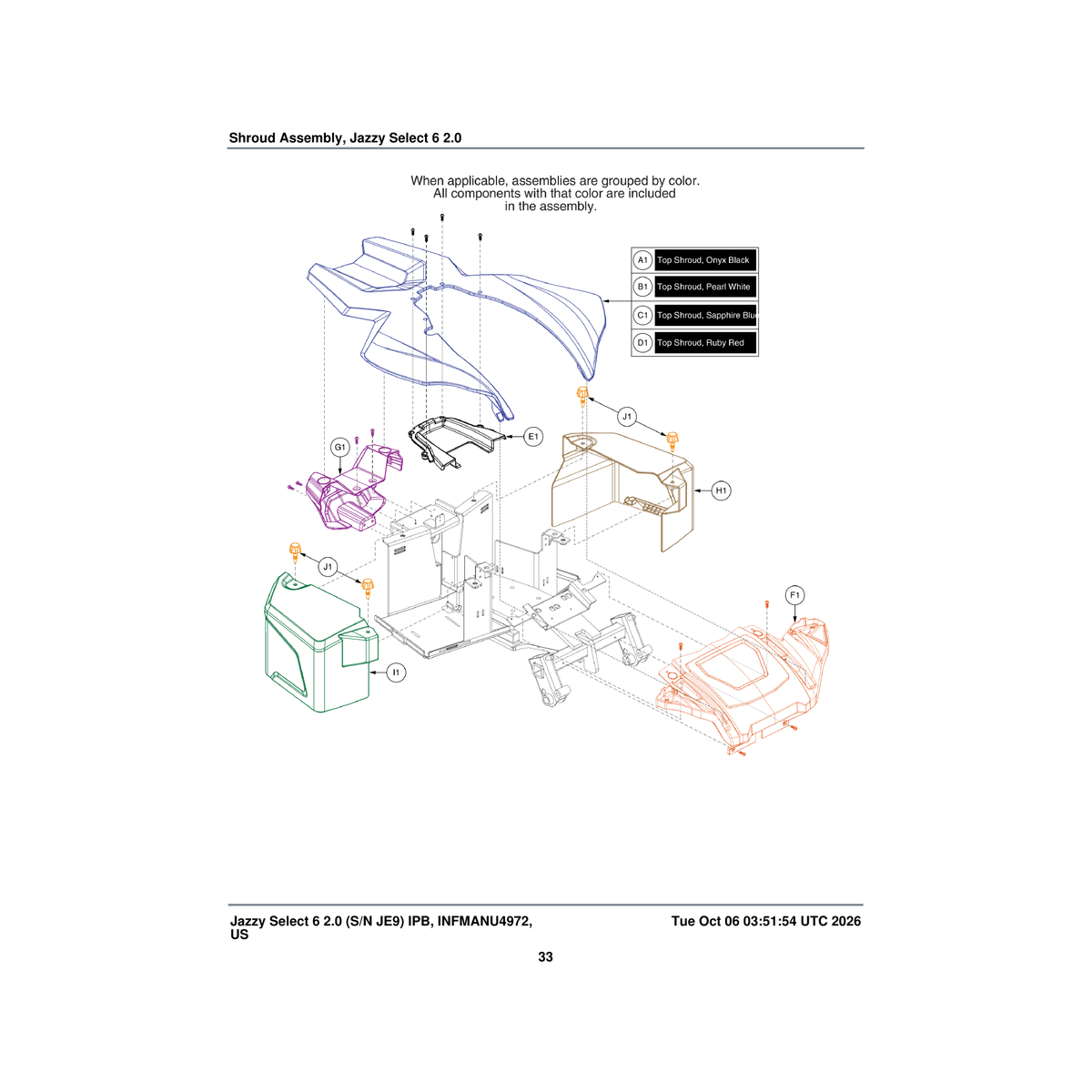 Pride Mobility DGN1701477 filler shroud assembly select 6 2.0 parts diagram