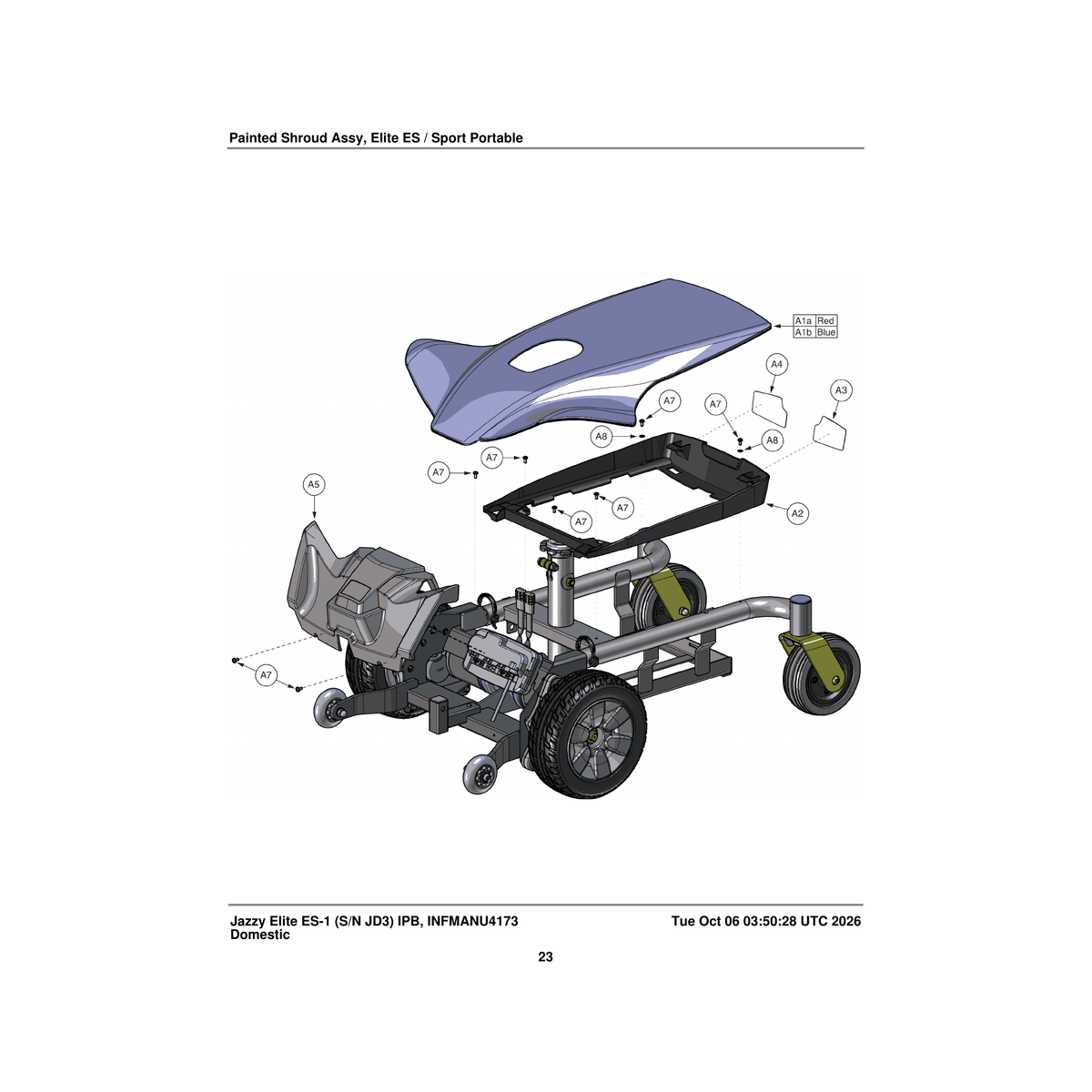 Pride Mobility DGN1702485 candy apple red shroud assembly jazzy select elite gen 2 parts diagram