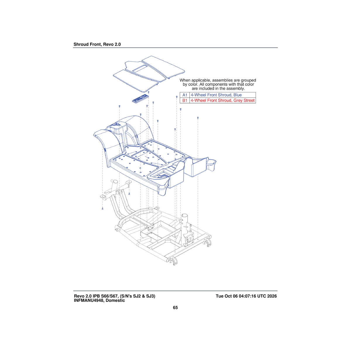 Pride Mobility DGN1706208 shroud.assembly front 4-wheel true blue parts diagram