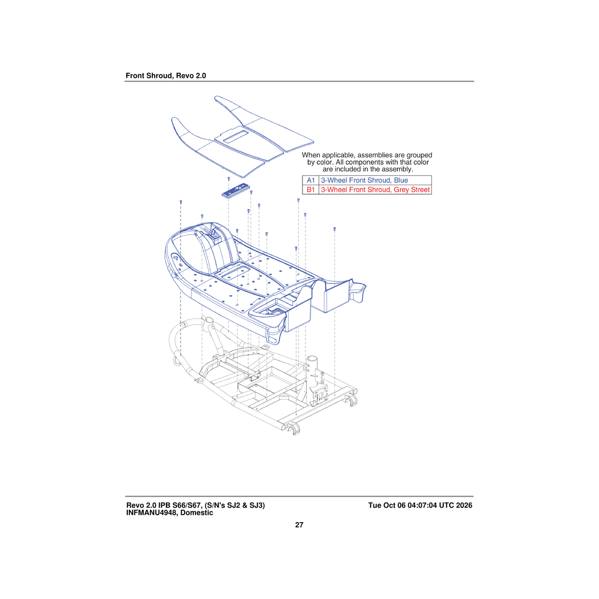 Pride Mobility DGN1706291 shroud.assembly front 3-wheel true blue parts diagram