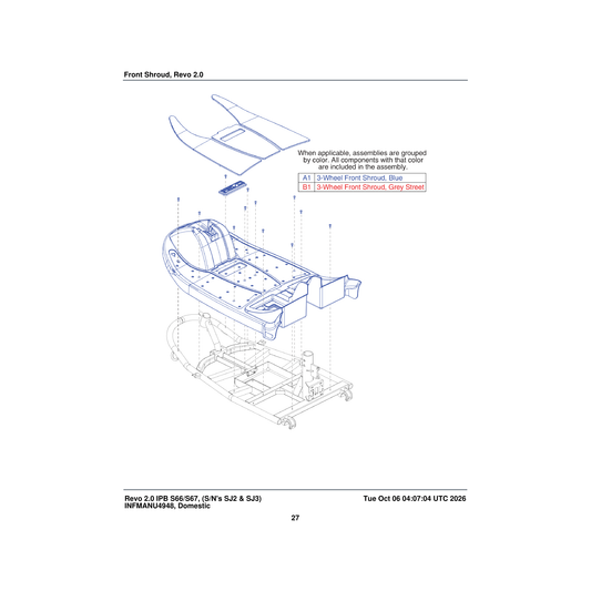 Pride Mobility DGN1706291 shroud.assembly front 3-wheel true blue parts diagram