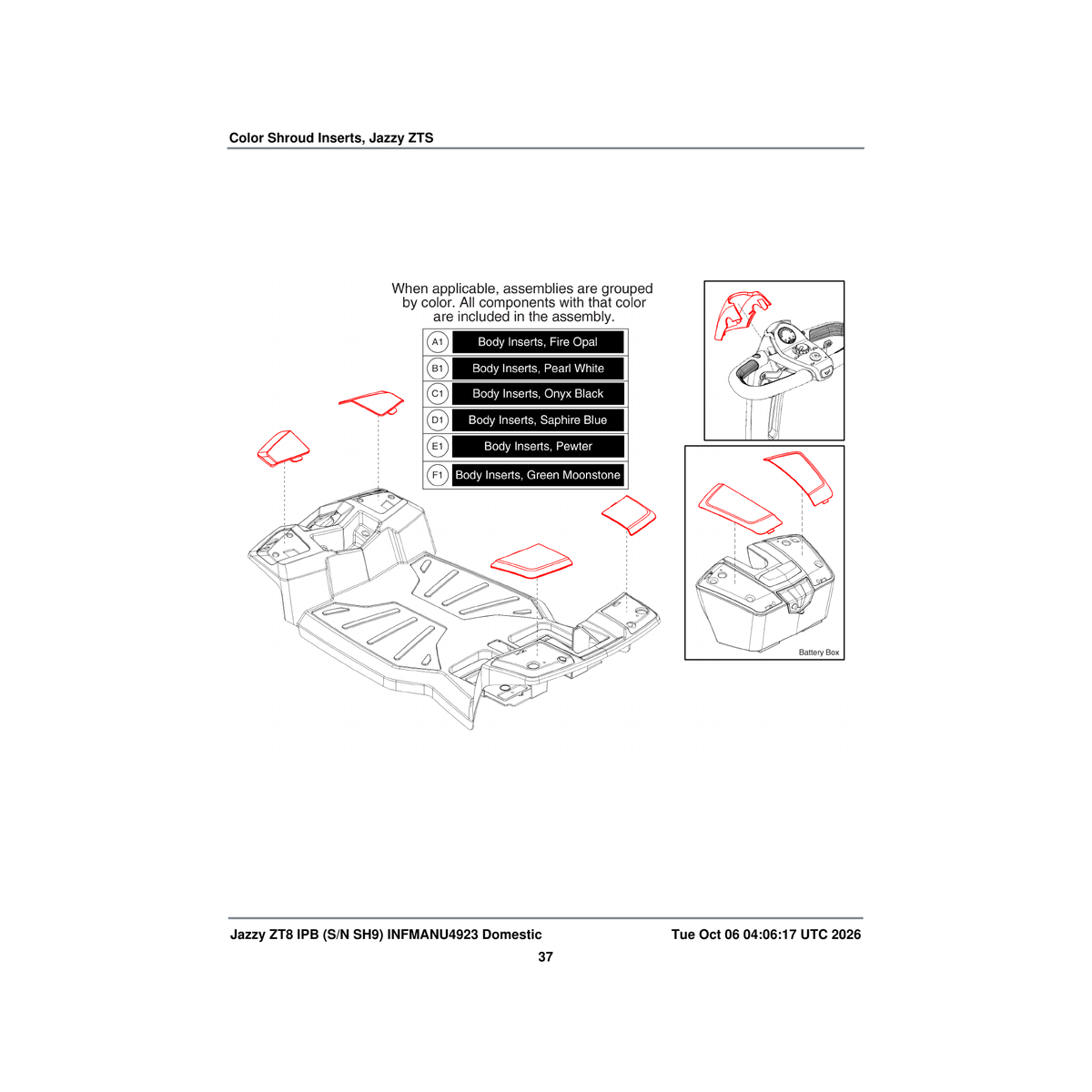 Pride Mobility DGN1706482 inserts shroud assembly green moonstone 4-wheel parts diagram