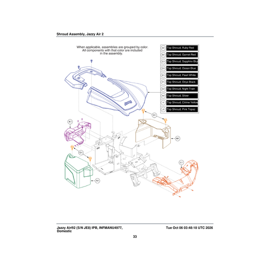 Pride Mobility DGN1803738 complete main shroud assembly black pearl jazzy air 2 parts diagram