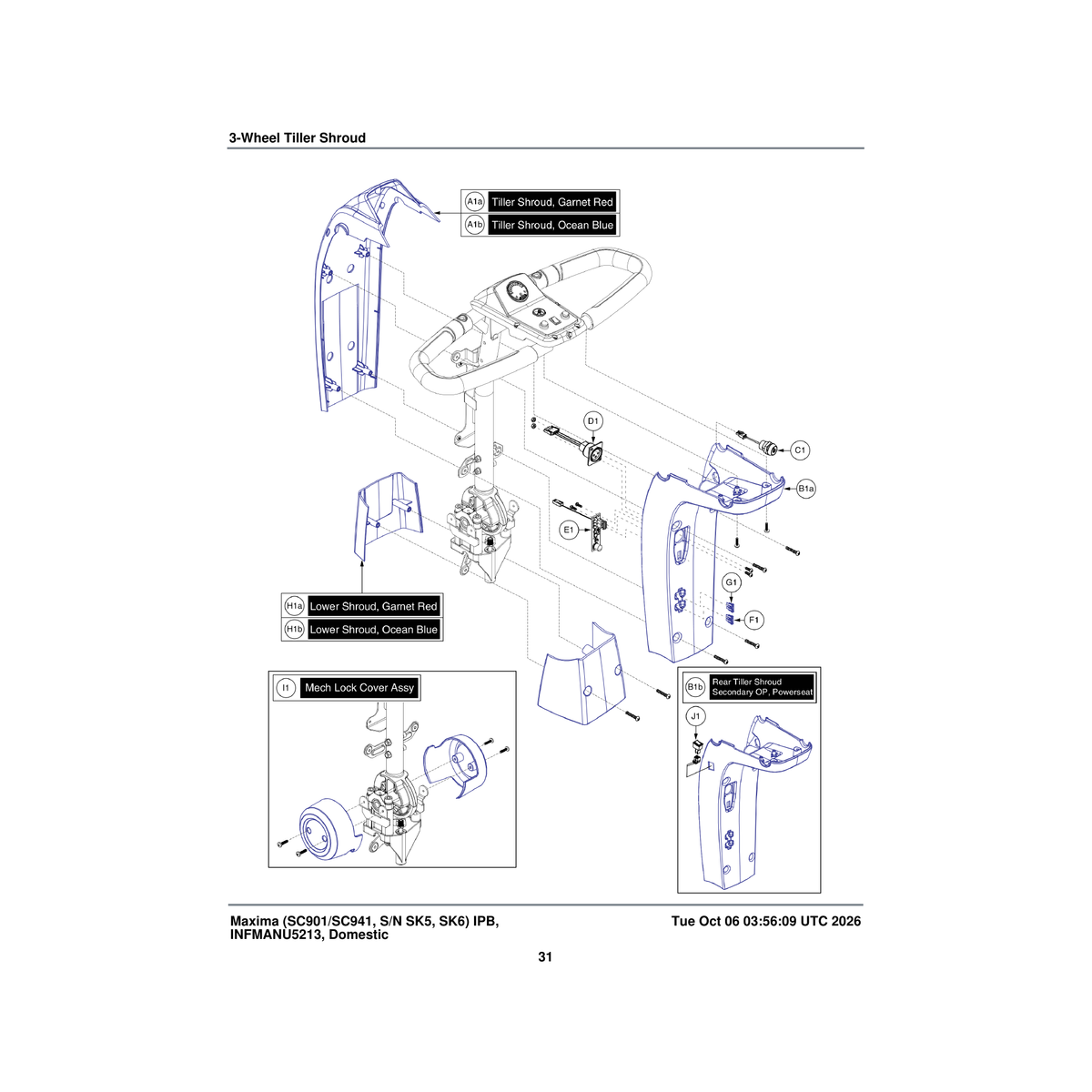 Pride Mobility DGN1807199 tiller back half parts diagram
