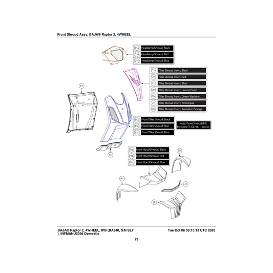 Pride Mobility DGN1907074 tiller shroud insert assembly evolution orange parts diagram