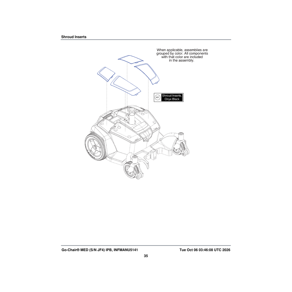 Pride Mobility DGN1908519 shroud assembly inserts black tbk1 go-chair parts diagram