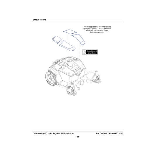Pride Mobility DGN1908519 shroud assembly inserts black tbk1 go-chair parts diagram