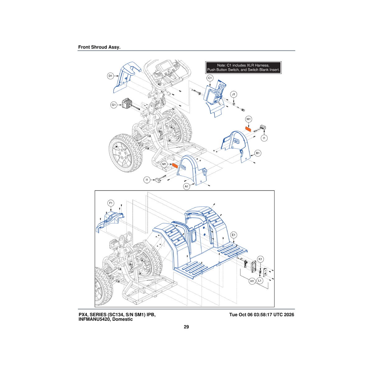 Pride Mobility DGN2000677 tiller cover front assembly parts diagram