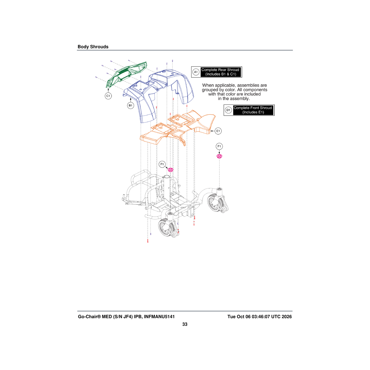 Pride Mobility DGN2001607 front shroud assembly go chair med parts diagram