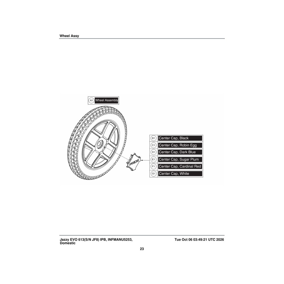 Pride Mobility DGN2005418-TWT1 center cap pride logo pct-wht-01 parts diagram