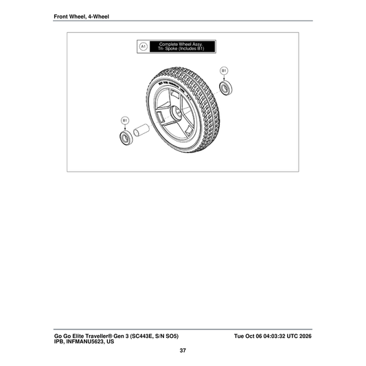 Pride Mobility DGN2102155 Front Tri-Spoke Wheel Assembly parts diagram