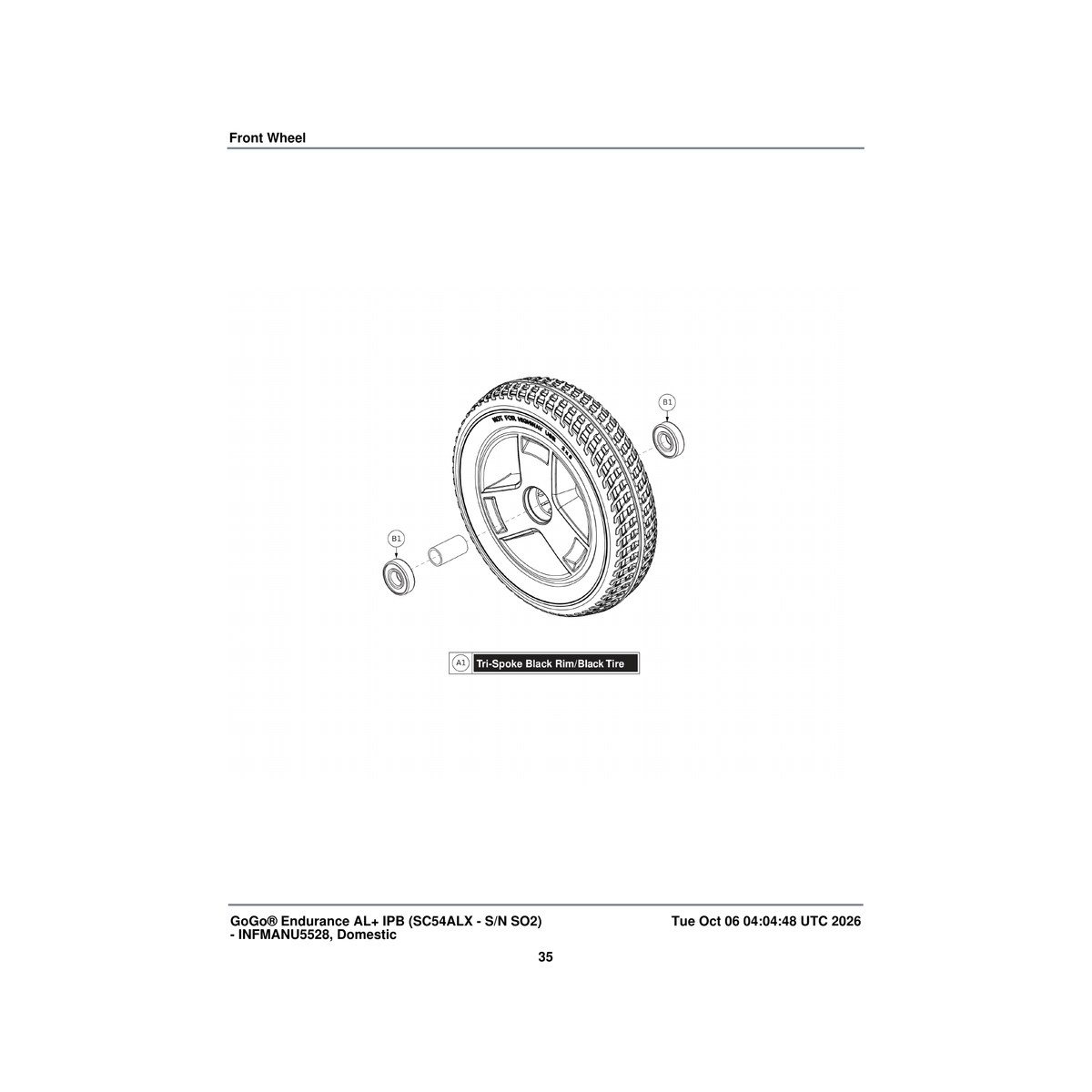 Pride Mobility DGN2102158 tri-spoke 2 x 8 front black parts diagram