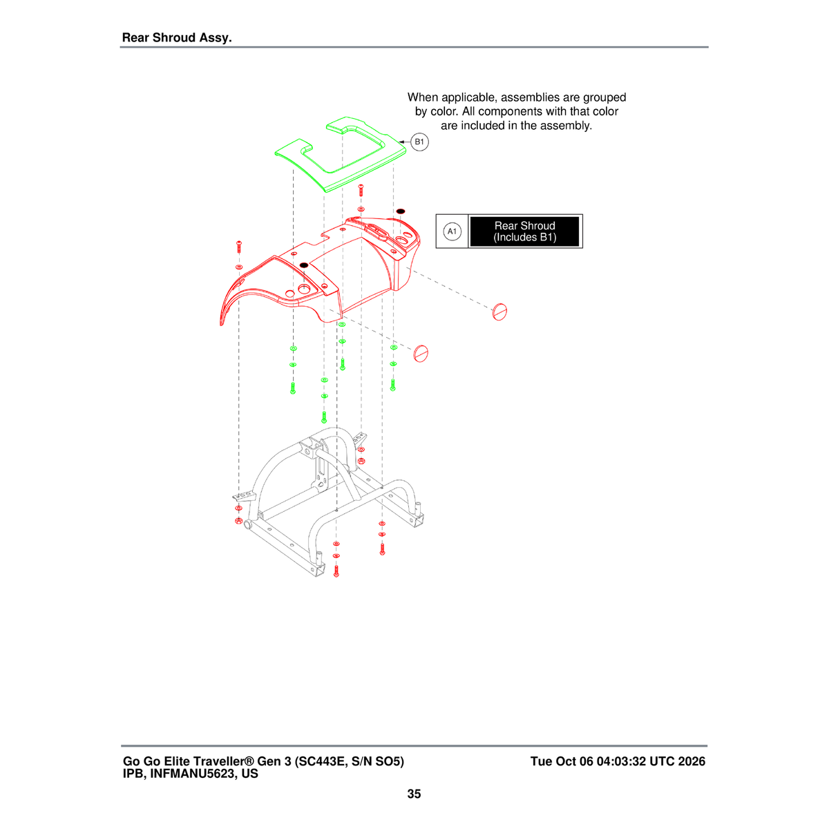 Pride Mobility DGN2102693 Rear Shroud Assembly parts diagram