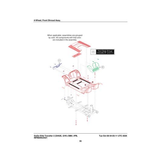 Pride Mobility DGN2104964 front shield parts diagram