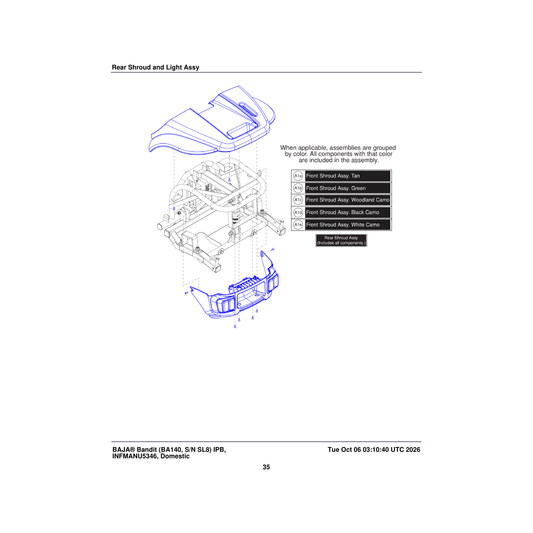 Pride Mobility DGN2203904 shroud assembly rear tan parts diagram