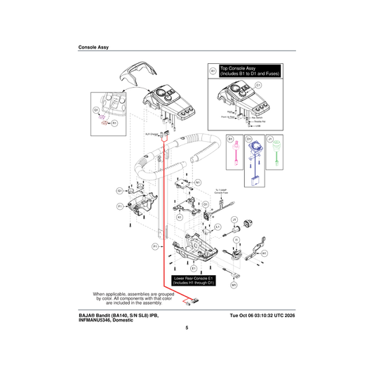 Pride Mobility DGN2203949 upper console assembly parts diagram