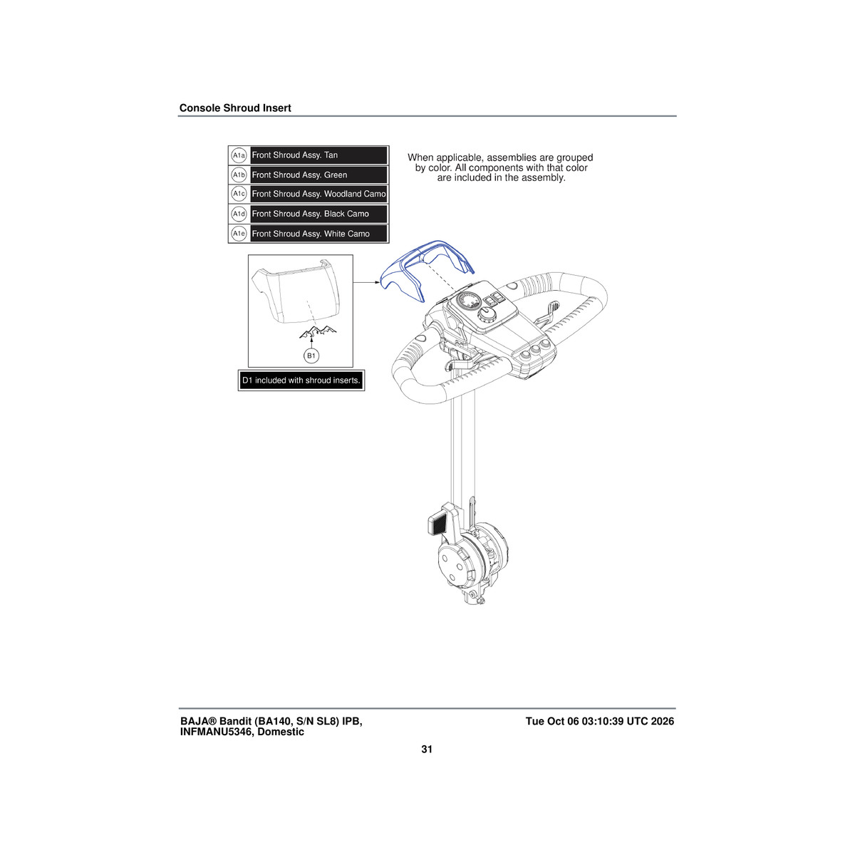 Pride Mobility DGN2203951 tiller cover assembly tan parts diagram