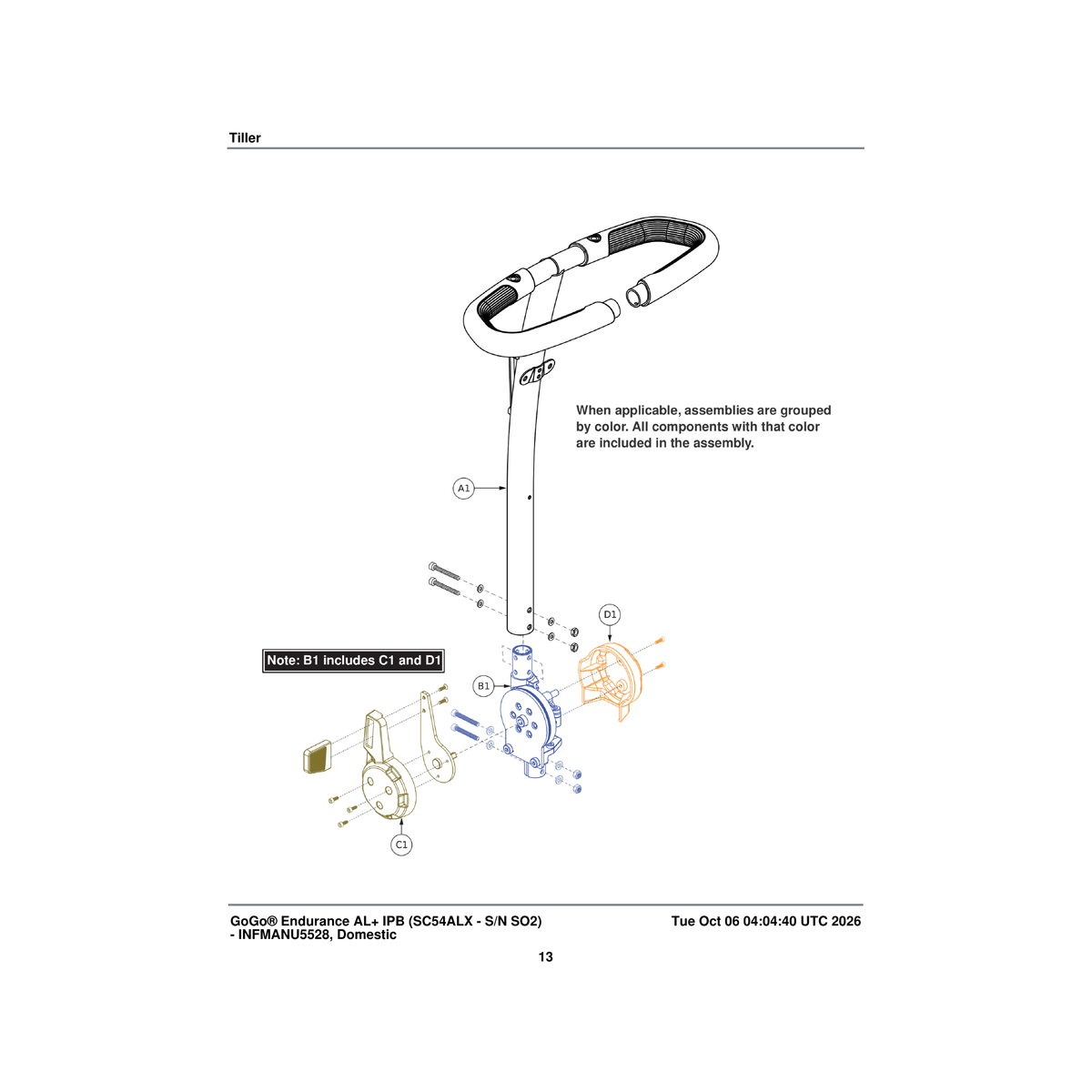 Pride Mobility DGN2205039 tiller overmold parts diagram