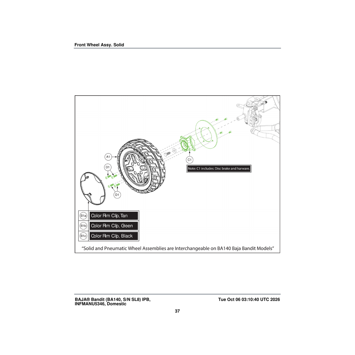 Pride Mobility DGN2206236-5487C color clip rim grn parts diagram