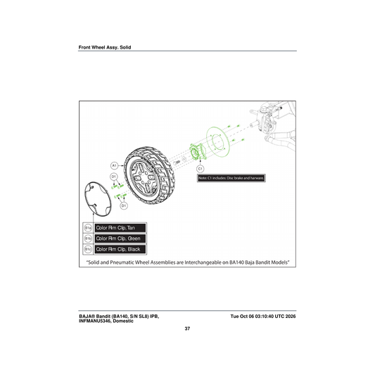 Pride Mobility DGN2206236-7504C color clip rim tan parts diagram