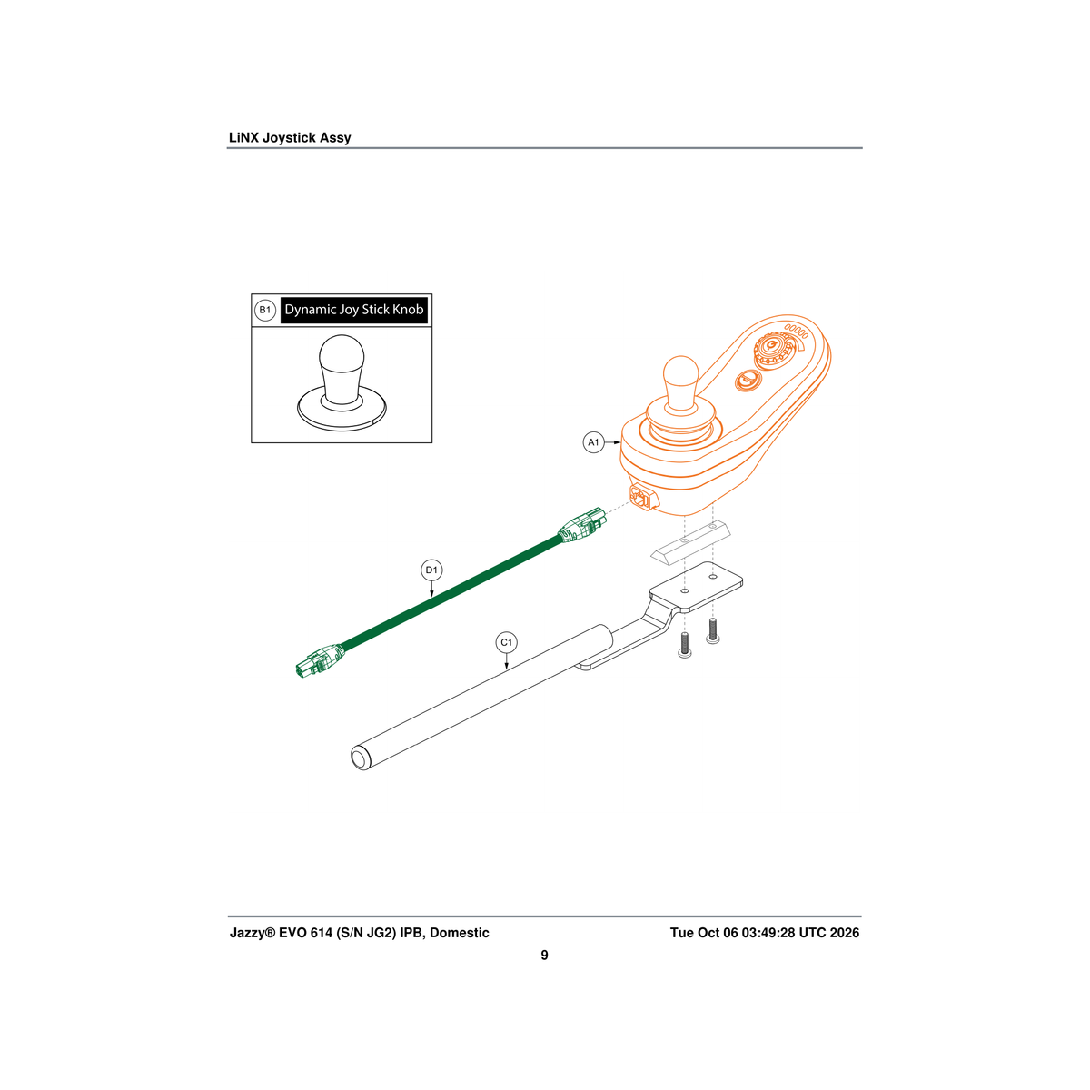 Pride Mobility DGN2300421 dynamic linx joystick knob (dynamic: 55470) parts diagram