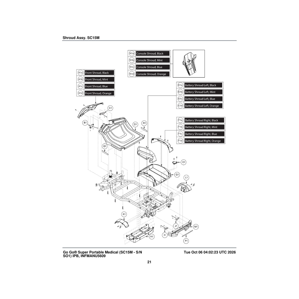 Pride Mobility DGN2301754-POR6 battery shroud right orange (ppw-orn-06) parts diagram