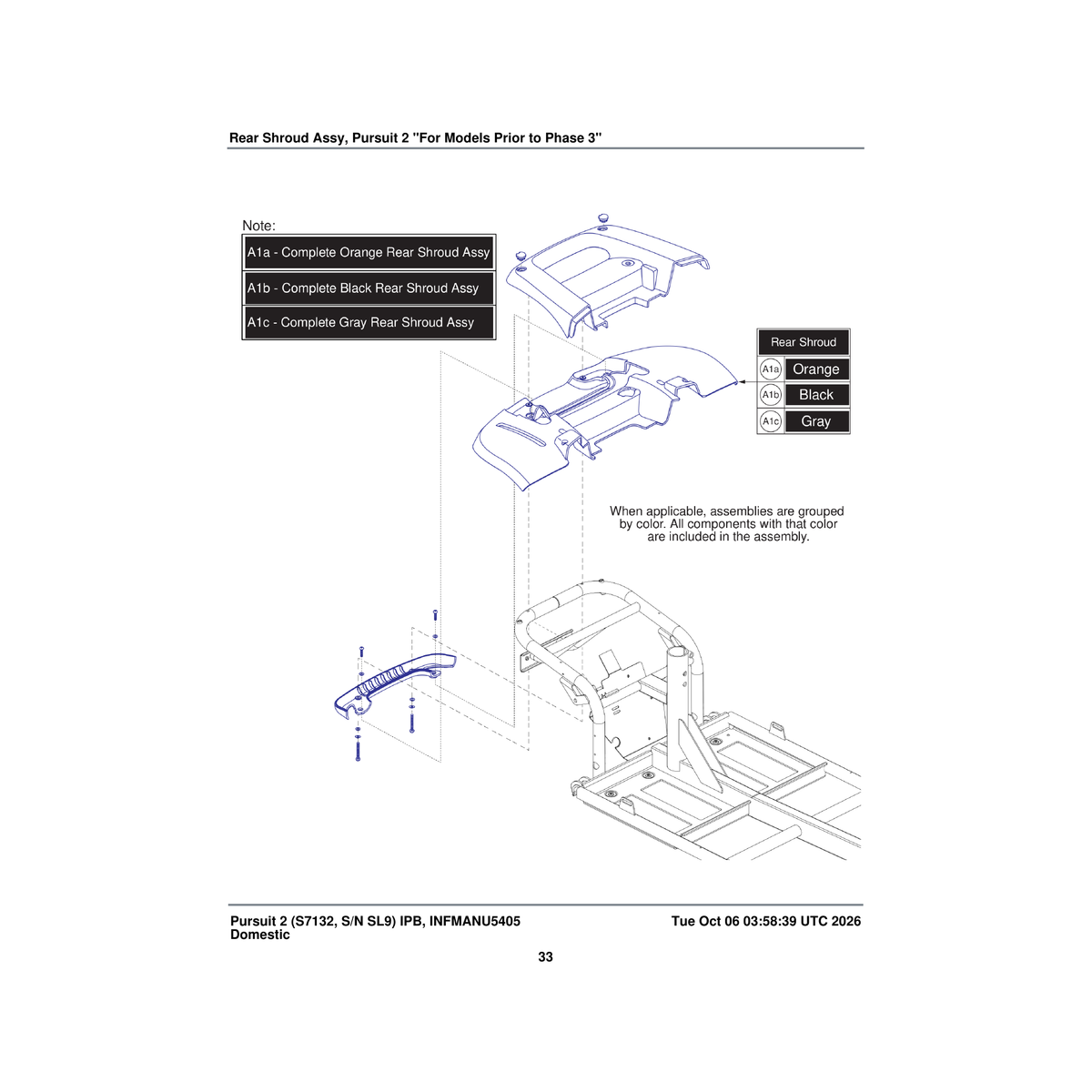 Pride Mobility DGN2302153 rear body shroud assembly pct-blk-01 ppw-blk-01 parts diagram