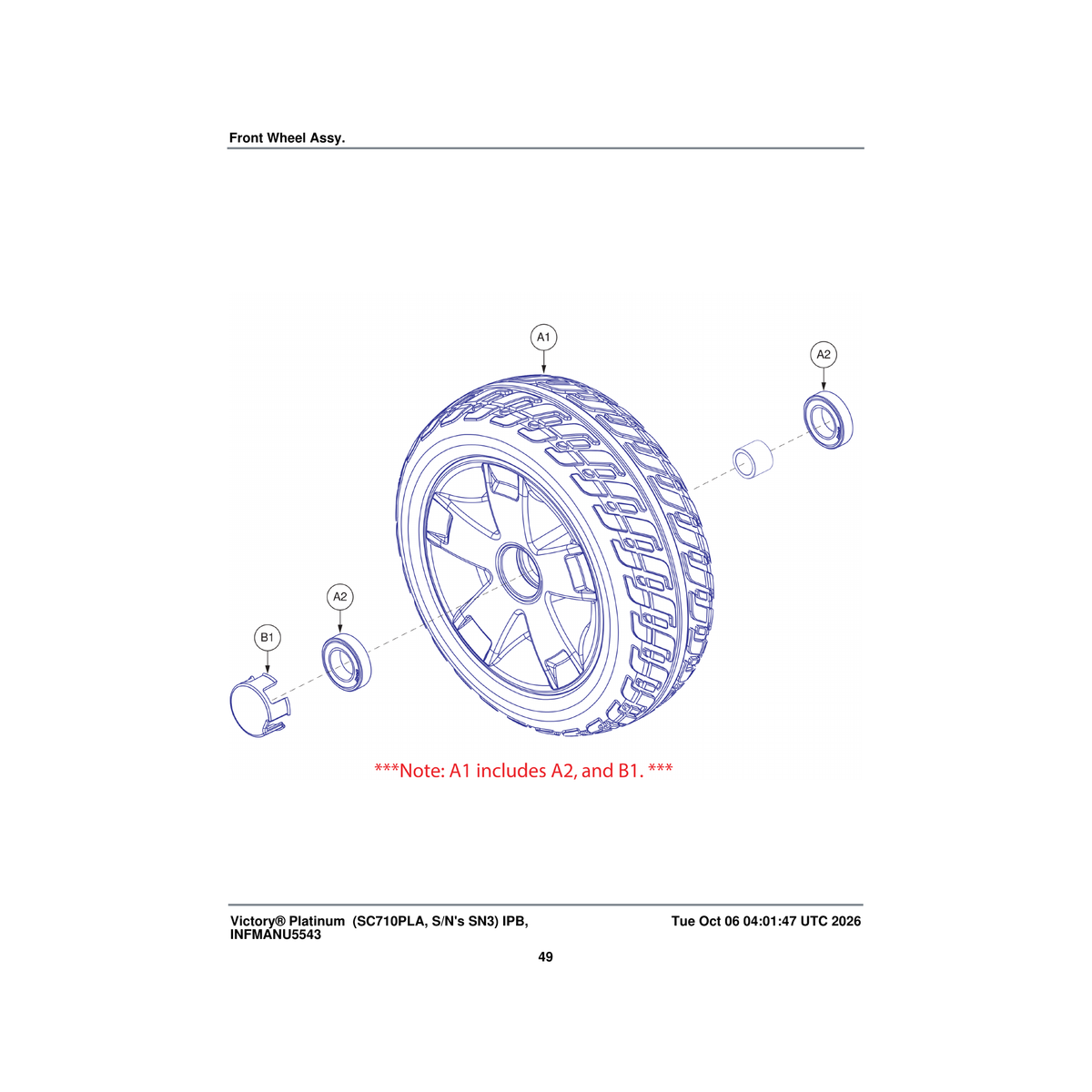 Pride Mobility DGN2303342 front wheel assembly 10.4-inch parts diagram